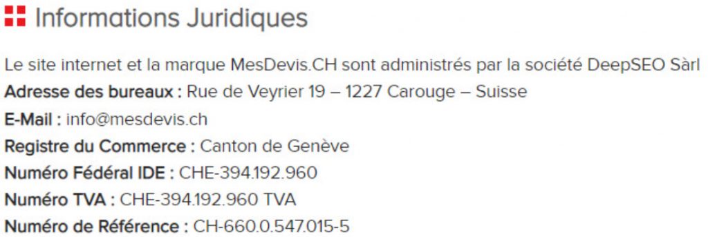 Conditions générales de vente mesdevis.ch